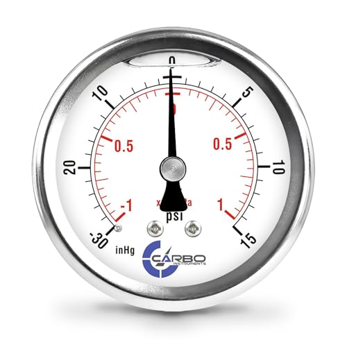 Carbo Compound Pressure Gauge -30 inHg to 15 PSI, NIST Traceable, USA Lab Calibrated, 2.5" Dial, 1/4 NPT Back Mount, ASME Grade A, 304 SS Case, Brass Wetted Parts, PSI/inHg - size: -30 inHg to 15 PSI, style: NIST TRACEABLE