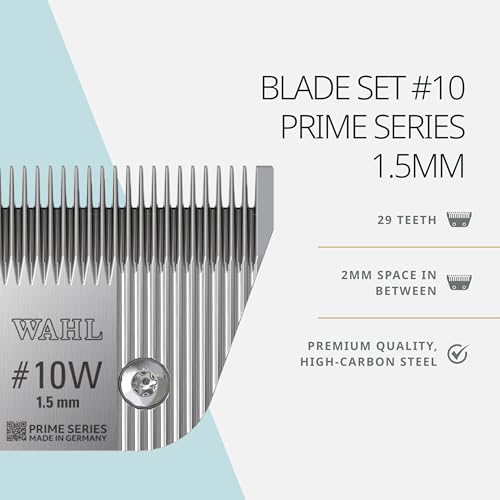 Wahl Pro Animal Wide Prime Series Blades - Professional Fine Tooth Pet Clipper for Horse, Cat & Dog Grooming - Made from High-Carbon Steel - #10W, 1.5mm | Solid High-Carbon Steel, Quick-Change System for Dog, Cat, and Horse Grooming - size: #10W