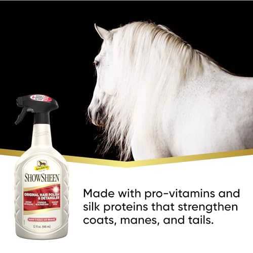 Absorbine ShowSheen Hair Polish & Detangler, 32 fl oz Quart Spray Bottle | Mane & Tail, Pro-Vitamins, Silk Proteins, Lustrous Shine, Reduces Hair Breakage, Promotes Longer Healthy Hair, Horses & Dogs - size: 32 fl oz Spray Bottle