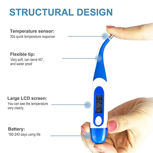 Berrcom Digital Thermometer for Adults, Oral and Underarm Thermometer for Baby and Kids Medical Thermometer with Fever Alarm Rectal Thermometer with Soft Tips | Medical Thermometer with Fever Alarm, Underarm for Baby, Adults, Body Temperature, C/F Switcha