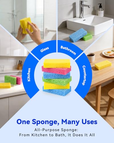 Temede Cellulose Sponges, Heavy Duty Kitchen Sponges, Non-Scratch, 6 Pack | Pop-Up Compressed Cellulose Dish Sponges, with a Durable and Firm Texture for Cookware, Bathroom and Household Cleaning - size: 6 Count (Pack of 1)