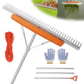 Floating Weed Lake Rake, 36 Inch Widths Pond Rake Aquatic Weed Rake, 133 Inch Extensible Multifunctional Folding Weeding Rakes, Aluminum Landscape Rakes with 49.2 FT Rope - style: 36 Inch Landscape Rake Set