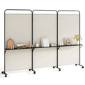 Giantex 3 Panel Room Divider with Wheels and Shelves, 103" W x 74" H Folding Privacy Screen, Rolling Partition Separator for Home Office Studio, Fabric Wall Divider for Room Separation (Beige) - color: Beige