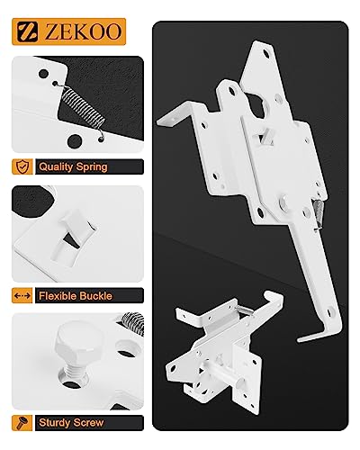 ZEKOO Stainless Steel Vinyl Fence Gate kit, Self Closing Gate Hinge & Latch | Rust Proof, Use for Vinyl Fence Gate and Wood Fences Gate, Heavy Duty 1 Gate Latch 2 Gate Hinges (White) - color: White One Set