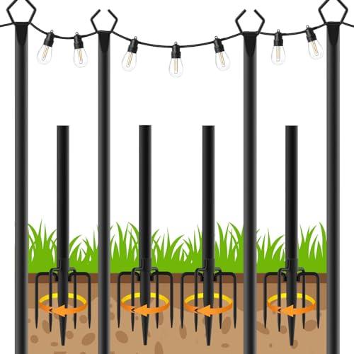 LETIANPAI 4 Pack String Light Poles,10 Ft Light Poles for Outside String Lights,Outdoor Lights Pole with Fork,Metal Poles Stand for Patio Deck Backyard - size: 4 Pack 10FT
