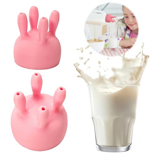 2 PCS Cow Udder Milk Carton Cap, Funny Pink Milking Machine, Teat Hole Boxed Milk Diverter, Efficient Leak Proof Bottle Cap for Boxed, Durable Udder Pouring Lid for Home Kitchen