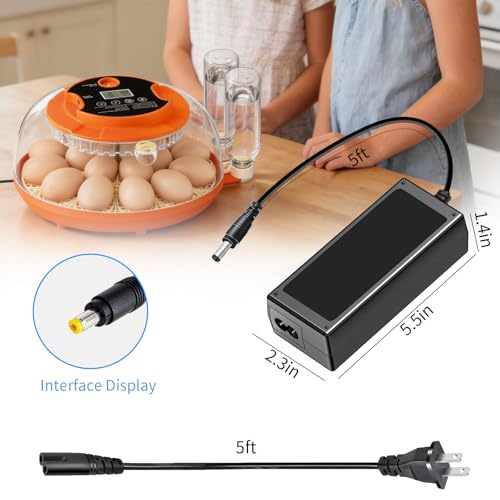 Power Supply Adapter for Onsju 18 Egg Incubator 12V AC/DC Replacement Charger Cord for Automatic Egg Turning Temperature and Humidity Control