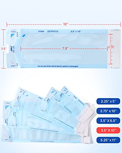 JMU Self Seal Sterilization Pouches 3.5" x 10", Sterilization Bags 200/Box - size: 3.5" x 10"