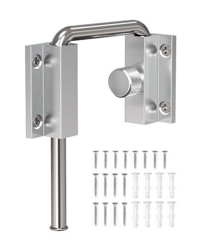Updated U Patio Sliding Door Loop Lock Latch, Silver | 90/180 Degree Aluminum Alloy Home Security Loop Bolt Lock for Barn Door,Window, Fence, Shed and Gate Latch - Rotary Locking - color: Silver-1 PC