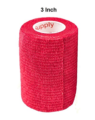 Vet Wrap Tape (Red) (2 Pack) (3 Inch x 15 feet) Self Adhesive Adherent Adhering Cohesive Flex Self Stick Bandage Grip Roll Dog Cat Pet Horse - color: Red, size: 2 Rolls