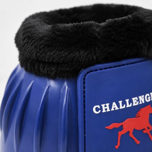 CHALLENGER Horse Training Ribbed Rubber Hoof Impact Overreach Protection Fleece Lined Bell Boots 41HI01 - color: Navy, size: Medium