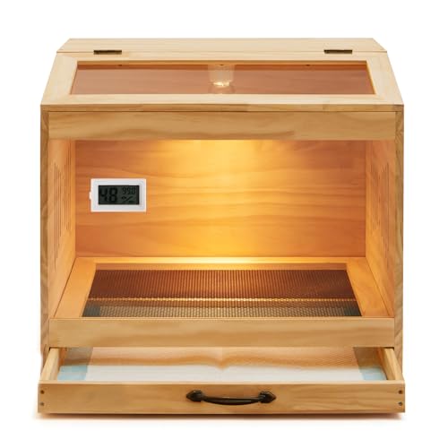Brooder Box for Chicks, Wooden Chicken Brooder with Heat Lamp | Thermometer included, Clear acrylic panels, Slide-out mesh drawer, 5 disposable liners, Cleaning tools, Easy assembly