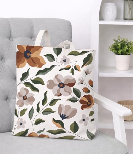 Aesthetic Floral Canvas Tote Bag - Reusable Shoulder Tote Bag for Women Lady Casual Vacation, Shopping, Work, Gym - color: Flower12