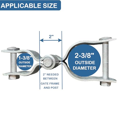 2 Pack 1-3/8" x 2-3/8" Chain Link Fence Gate Hinge Kit, Galvanized Steel Gate Hinges, Heavy Duty with 2 PCS 1-3/8" Frame Hinge and 2 PCS 2-3/8" Post Hinge, Bolts & Nuts Included - size: 1-3/8" x 2-3/8"