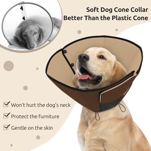 Dog Cones for Small Dogs, Soft Cone for Dogs After Surgery | Adjustable Comfy Cone for Dog & Cat, Comfortable Pet Cone After Surgery for Wound Healing, Soft Fabric Cones Collar, Brown S - color: Brown, size: S