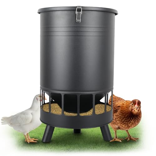 Solution4Patio 50LB No-Waste Chicken Feeder, Large Capacity Gravity Dispenser with Spill Control & 16 Feeding Ports Poultry Feeder for Outdoors & Hen Coop (Black) - color: Black