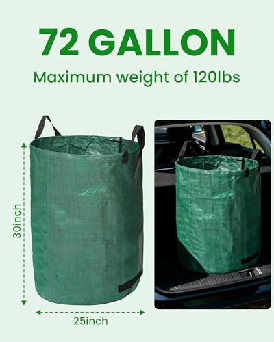 MAZING 3-Pack 72 Gallon Reusable Yard Waste Bags, Heavy Duty Collapsible Garden Leaf Bags with Reinforced Handles for Lawn Grass Clippings & Debris