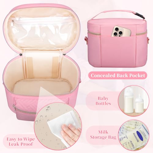 GDNasist Wearable Breast Pump Bag, Pumping Bag with Mat & Shoulder Strap | Portable Pumps Carrying Case Bag Compatible with Willow/Elvie/Medela/Momcozy for Nursing & Working Moms, Pink - color: Pink