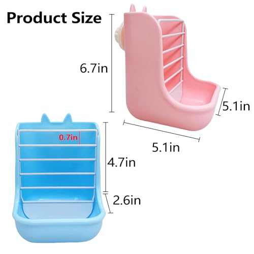 Hamiledyi 2PCS Rabbit Hay Feeders Rack 2 in 1 Feeder Bowls Double Bunny Feed Holder Grass Food Supplies for Chinchillas Guinea Pig Hamsters (Pink+Blue) - color: Blue&Pink