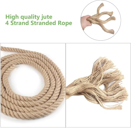 Twisted Manila Rope 1-1/2 in x 200 ft Natural Jute Rope Thick Hemp Ropes for Railing Docks Tug of War Decorating Crafts Nautical Landscaping Swing Hammock - size: 1-1/2inch x 200feet