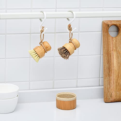 SUBEKYU Bamboo Dish Scrub Brush,Produce Brush,2 Pack with Holder | Vegetable Brush,2-Pack Natural Sisal Bristles-2 Soft, 1 Firm,Kitchen Wooden Cleaning Scrubbers Engineered Stone holder Set - color: Sandstone Base +Sisal 1p+palm 1p, size: Regular size