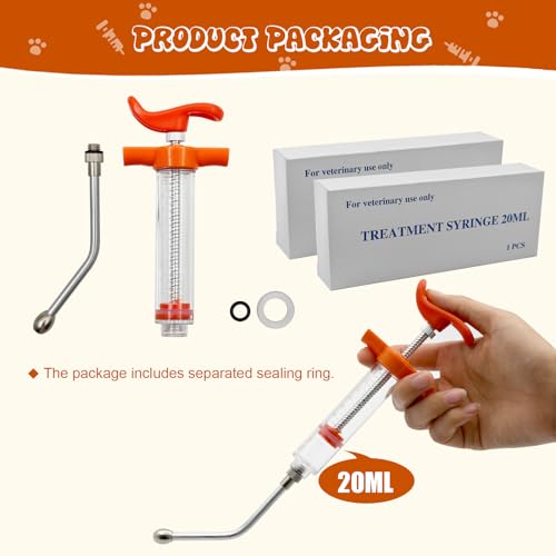 2 pcs Reusable Goats Syringe for Goat, 2 Drench Nozzle Adjustable Dosage Drench Gun Syringe for Sheep ( Orange 20ML) - style: Orange