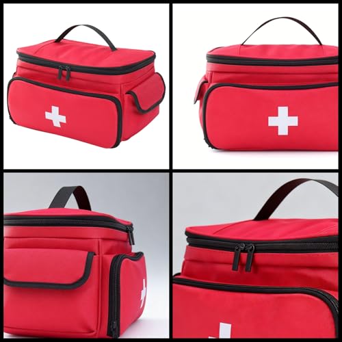 First Aid Bag Empty, 5-Piece Set with Large Medical Organizer, 3 Portable Pouches & Carry Bag for Pet First Aid Kits, Home Adventure Travel Medical Supplies (Red)