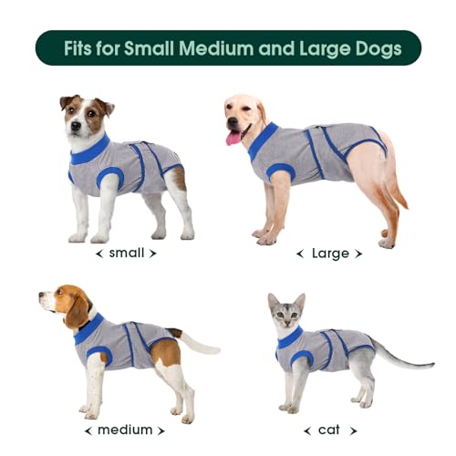 Kuoser Recovery Suit for Dogs Cats, Soft Dog Surgery Suit Female Male Spay | Professional Dog Onesie for Surgery, Substitute E-Collar & Cone, Prevent Licking Dog surgical suit Pet Neuter Suit - color: GreyBlue, size: X-small (Back:8.3-11.4'', Weight:4-7 L