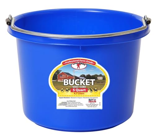 Little Giant® Plastic Animal Feed Bucket | Round Plastic Feed Bucket with Metal Handle | Made in USA | 5 Quarts (1, Blue) - color: Blue