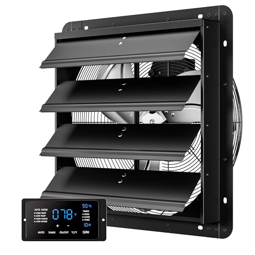 CAMMOO 18 Inch Exhaust Fan, 3500 CFM, with Temp Humidity and Speed Control | 10-Speed EC Motor Attic Fan with Thermostat, 6 Inch Large Touchscreen Controller, for Greenhouse, Garage Ventilation - size: 18 Inch