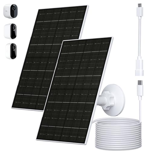 FUTUREZEN 6W Solar Panel for Arlo Essential 2K/XL/Spotlight Cam, 2 Pack | USB-C and Micro USB plugs, 5V output, IP66 waterproof, 360° adjustable mount, 7.2ft cable