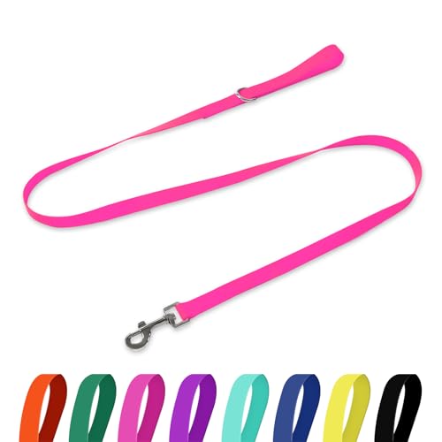 Waterproof Dog Leash, 5/6 FT Durable Odor-Proof Dog Leashes with Strong Metal Hooks Fits Small Medium or Large Dogs (Pink, 5FT - 3/4 inch Width) - color: Pink, size: 5FT - 3/4 inch Width