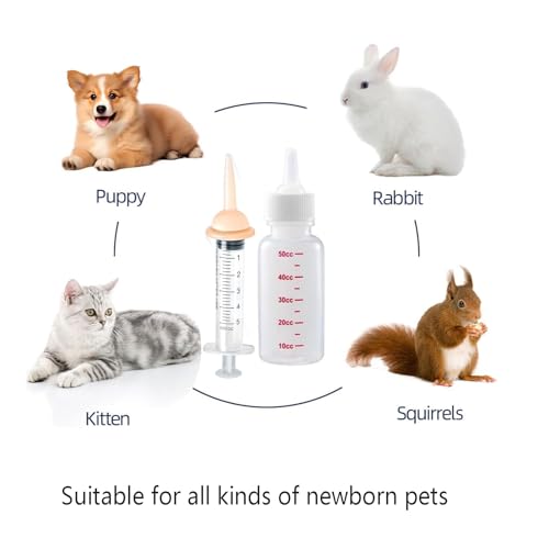 Newborn Kitten Nursing Bottle Feeding Kit, Pet Bottle, Silicone Nipples, 8 FR Feeding Tube, Pet Pill Shooter, Aspirator Bulb, Small Animal Feeding Supplies for Newborn Pet Dog Rabbit Goat