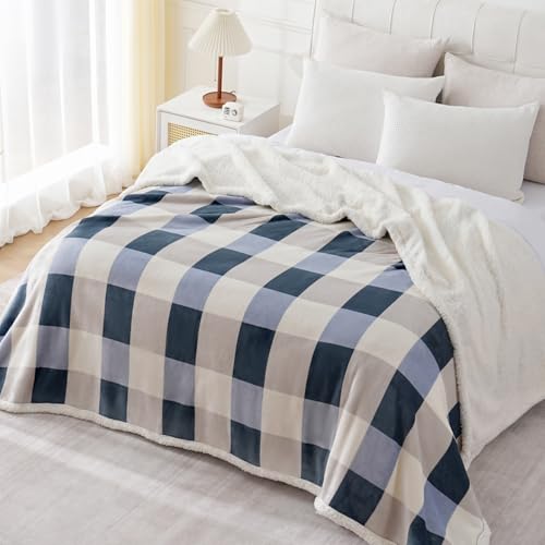 PU MEI Sherpa Throw Blanket Reversible Large Big King Size Flannel Blankets for Bed, 108"*90",Grey Blue - color: Grey-blue, size: 90"*108"