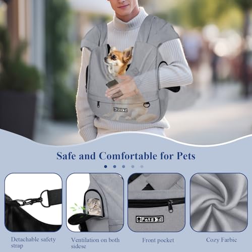 Dog Carrier Sling for Small Pet 7-15 LBS, Grey | Hands Free Front Facing, Cat Sling Chest Carrier, Bottom Mat and Adjustable Strap, for Anti-Anxiety, Walk, Vet