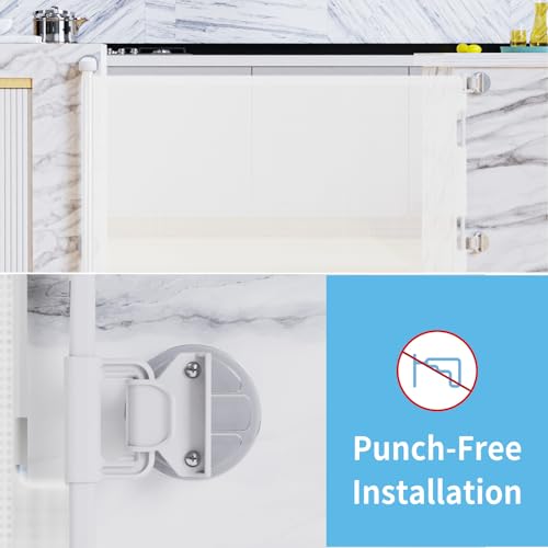 HAMOPY Auto-Lock Retractable Baby Gate Replacement Free-Punch Parts, Original Hardware Set (Including 2 x Latches + 2 x Brackets) Only Fit 55“&71” Auto-Lock Baby Gate(White) - color: Wh-pf