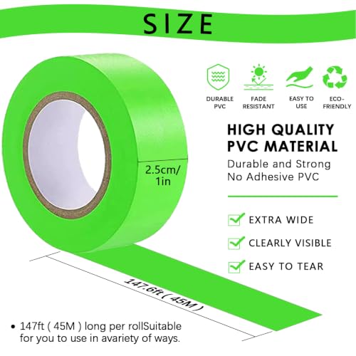2 Pack Green Flagging Tape, Non-Adhesive, 1"*294ft | Plastic Ribbon Neon Marking Roll, Marking Tape for Tree Marking, Hunting, Boundaries and Hazardous Areas,Trail Marking - color: Green-2pcs