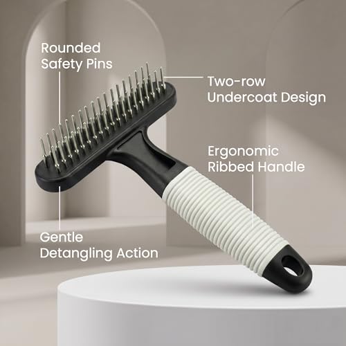 Poodle Pet Dog Grooming Rake | Dematting Tool with Stainless Steel Shedding Comb for Pets | 2 Rows of Pins Gently Remove Loose or Tangled Hair from Undercoat (Black) - color: Black
