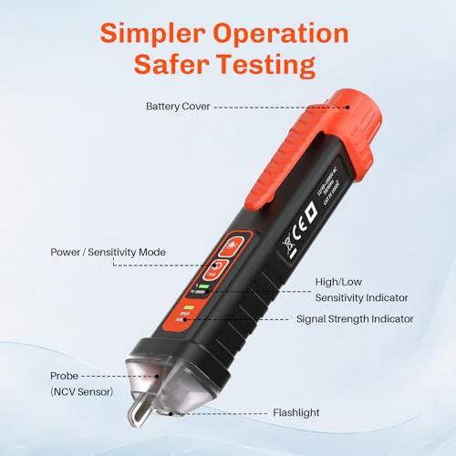 Non Contact Voltage Tester Pen, AC 12/48-1000V Electric Tester Pen | Electrical Tester Pen, Dual Sensitivity AC Checks, Live/Neutral Wire ID, Audible/Visual Alarm, LED Light, CAT III/CAT IV