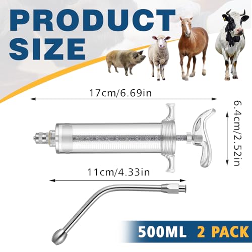 Threlaco 50ml 2 Pcs Drench Gun for Goats, Sheep & Cattle, Clear | Reusable Large Goat Drench Syringe, Adjustable Veterinary Medicine Feeding Syringe, Continuous Dosing for Livestock, Horse - color: Clear, size: 50ml