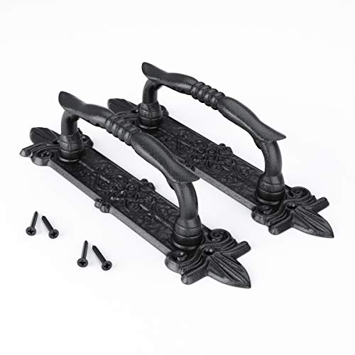 SMARTSTANDARD 9" Barn Door Handle, Heavy Duty Black Powder Coated, 2PCS | Antique Barn Door Handle, Large Rustic Retro Cast Iron Handle for Gates Garages Sheds Furniture, Square - size: 2 handles