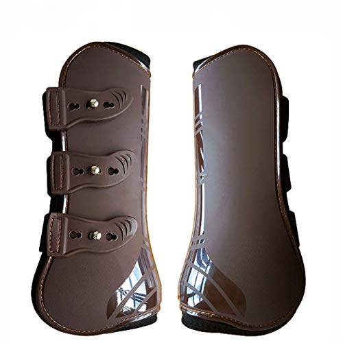 Open Front Jumping Tendon Horses Boots, Secure Leg Protection, Lightweight and Tough Dressage Horse Riding Equestrian Equipment - color: Brown( Front Tendon Boot Set)