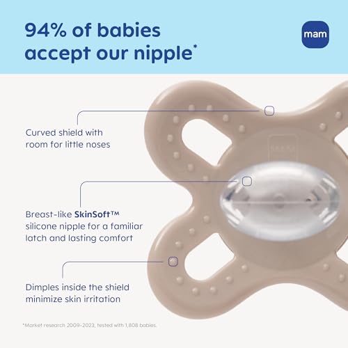 MAM Original Start Baby Pacifiers 0-3 Mths Skin Soft Silicone, 4 Pack - color: Blue Teal/Cotton/Pale Mint/Blue Sky, size: 4 Count (Pack of 1)