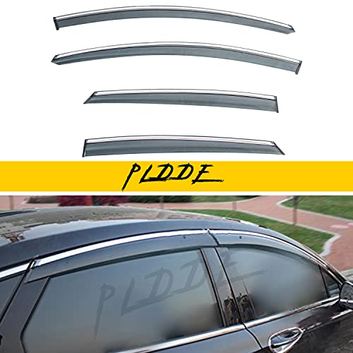 Window Visors Rain Guards Compatible with 2013-2020 Ford Fusion | Chrome Trim Vent Visor Side Wind Deflector,Durable PC Smoke Tint Tape-On Outside Mount,rainproof sun protection - size: 13-20 Fusion