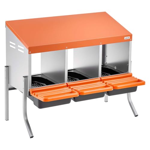 VEVOR Chicken Nesting Boxes, 3 Compartments, with Support Legs, Easy Egg Collection, Galvanized Steel and High-Strength Plastic, Roll Away Nesting Boxes for Chickens and Hens Laying Eggs, Orange