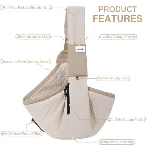 Dog Sling Carrier, Small Dog Carrier Sling for Cats & Puppies 16 lbs, Dog Carry Bag with Pockets, Light Water-Resistant Nylon, Pet Sling Carrier for Senior Pet Walks, Travel, Crowds,Home(Cream Brown) - color: Cream Brown
