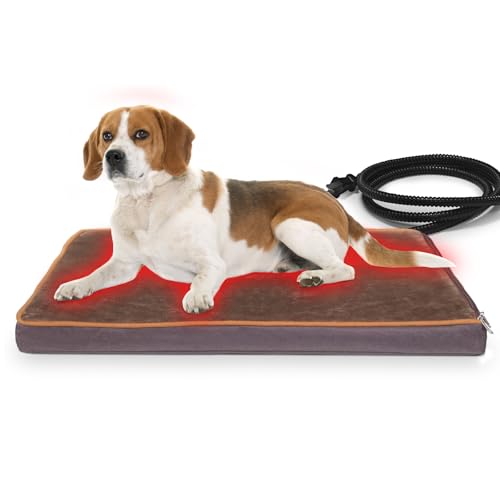 NAMOTEK Outdoor Heated Pet Bed for Cats Dog in Winter with Orthopedic Foam Base Auto Constant Temperature Electric Heating Pad & Waterproof Liner for Dog House Cabin Cot Doorway(31" Lx19 Wx1.7 Th) - size: 31"x19"
