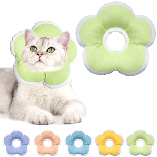 Cat Cone Collar Soft, Floral Recovery Cone,Green, Medium | Waterproof, Cats Cones to Stop Licking After Surgery, Adjustable Soft Elizabeth Cats Collars , Wound Healing, Flower Shape - color: Green, size: Medium