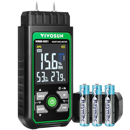 VIVOSUN Wood Moisture Meter, 3-In-1 Pin-Type Digital Moisture Tester, Ambient Temp & Humidity Tester, 7 Modes, Color Backlit Screen, for Wood, Walls, Bricks, Dried Flowers