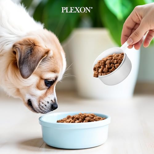 Plexon Metal Dog Food Storage Container with Scoop - Small Dog Food Container Holder Treat Jar Bin with Lid - Pet Chow Storage Canister Tin,1.5 Gallon, 7 lbs, White - color: White, 1.5 Gall Capacity